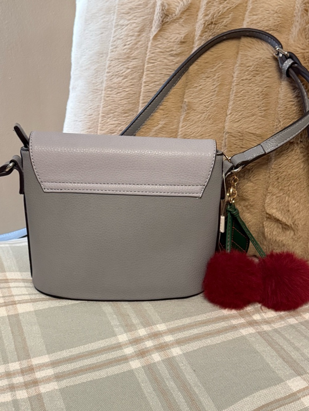 David Jones Paris Grey Pebble Crossbody Bag + Cherry Charm - Picture 4 of 6